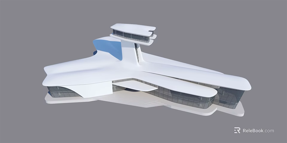 Contemporary White Architectural Structure With Sleek Design And Large Glass Windows 3d model