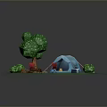 Outdoor Camping Furniture With Red Chair Small Table And Green Grass