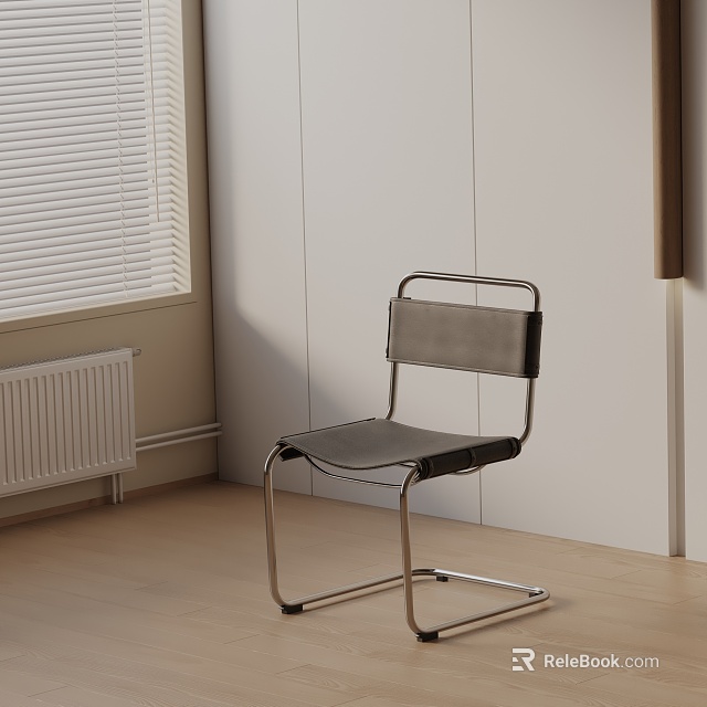 Modern Dining Chair With Metal Frame And Leather Seat In Bright Minimalist Interior 3d model 