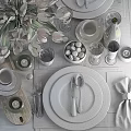 Elegant Tableware Set With White Plates Glassware Tulips Cups And Green Napkins
