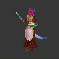 Game Movie Character With Red Horns Wearing Apron Holding Utensils And Tail