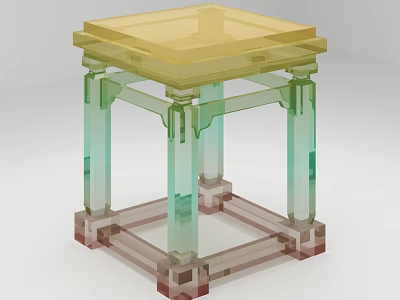 Transparent Modern Acrylic Stool With Square Top And Yellow Green Design Elements 3d model