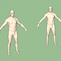 Two Male Bald Head Mannequins in Underwear Standing Pose on White Background