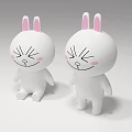 Cute White Rabbit Dolls with Pink Ears and Blush Cheeks on Gray Surface 3d model