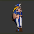 Chubby Viking Warrior With Horned Helmet Yellow Beard Blue Top And Blue White Striped Pants