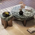 Modern Marble Top Coffee Table Set With Metal Base Decorative Vase And Books