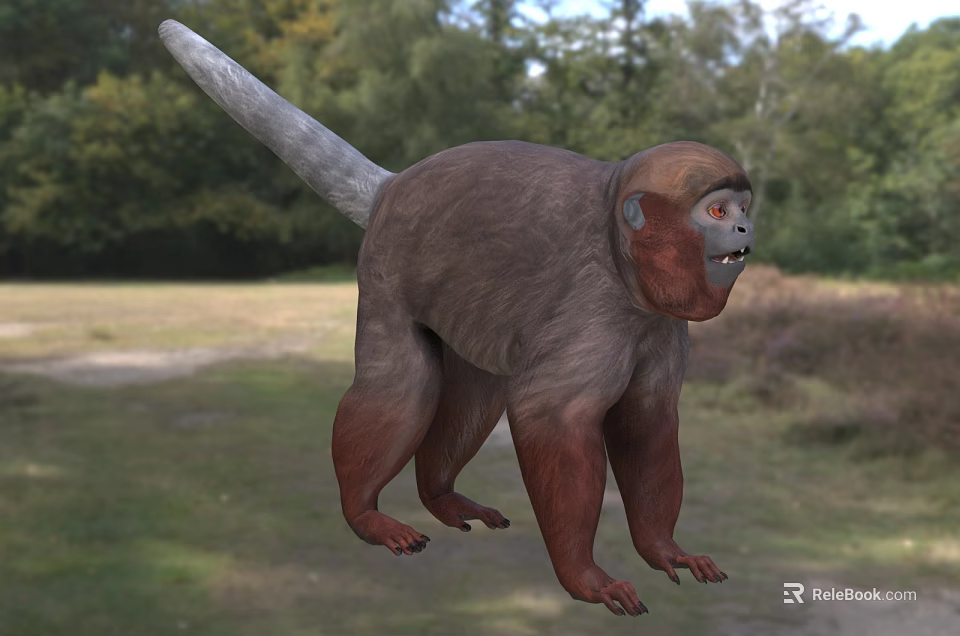 Monkey With Long Tail In Outdoor Field 3d model 