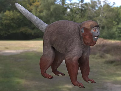Monkey With Long Tail In Outdoor Field 3d model