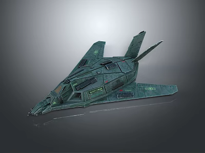 Green Military Stealth Aircraft with Sleek Angular Design and Detailed Panel Structure 3d model