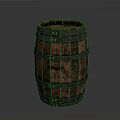 Traditional Wooden Barrel With Metal Hoops And Carved Patterns As Household Storage Container