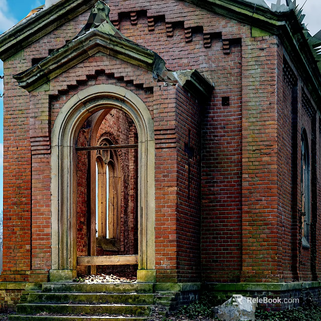 Historic Red Brick Religious Sanctuary Featuring Arched Doorway And Architectural Details 3d model 