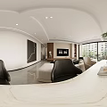 Modern Living And Dining Area Interior With White Sofa Coffee Tables And Staircase