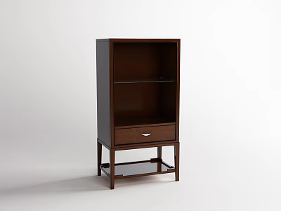 Classic Brown Wooden Bookcase With Three Tier Open Shelves And Drawer 3d model