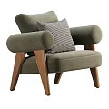 Modern Accent Chair With Soft Fluffy Fabric And Striped Pillow On Wooden Legs