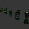 Various Designed Weapons With Colorful Accents Functional Buttons And Modern Details