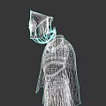 Futuristic Game Movie Character With Unique Headpiece Cloak And Blue Gold Details