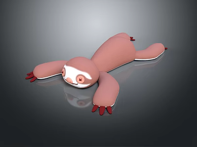 Cute Pink Sloth Plush Toy With White Face And Red Claws On Gray Background 3d model