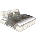 Cream Double Bed With Padded Frame Mixed Color Pillows And Bedspread 3d model