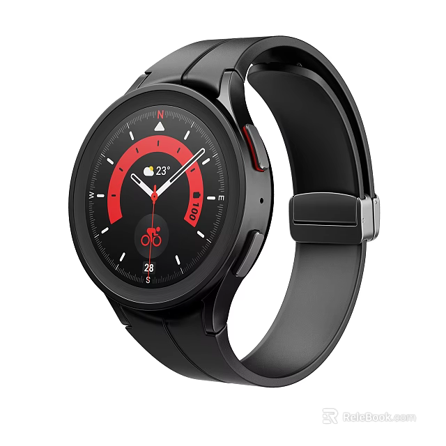 Sleek Black Smart Watch With Red Dial Accents Digital Display And Fitness Tracking Features 3d model 