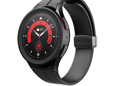 Sleek Black Smart Watch With Red Dial Accents Digital Display And Fitness Tracking Features 3d model