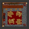 Medieval Tavern Interior With Wooden Tables Chairs Red Carpet Barrels And Stone Fireplace