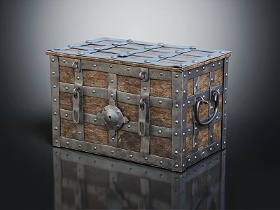 Vintage Wooden Chest With Metal Accents Rivets Clasp And Handle 3d model