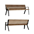 Outdoor Wooden Bench with Metal Legs and Slatted Design for Garden Patio Use