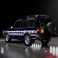Vintage Blue Off Road SUV With White Cross Pattern And Hardtop Design