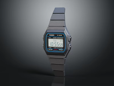 CASIO F-91W Digital Watch With Gray Strap Blue Bezel Fashion Accessory For Casual Wear 3d model