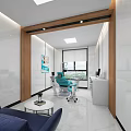Modern Dental Clinic Interior Featuring Reception Desk Bookshelf Staircase And Tooth Logo