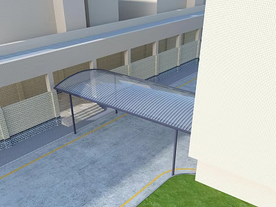 Building Side Transparent Canopy With Steel Frame For Outdoor Parking Space 3d model