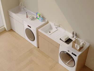 Balcony Cabinet With Washing Machine Sink And Functional Storage Design 3d model