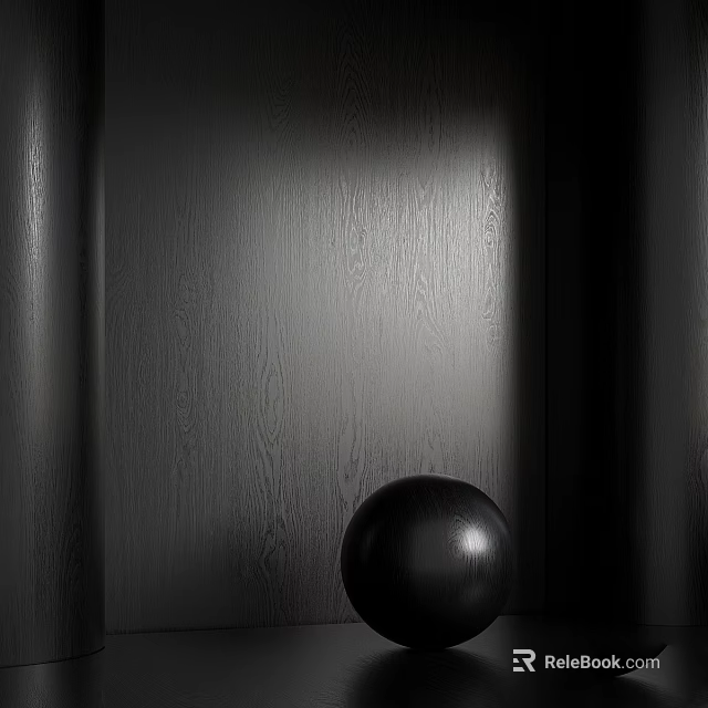 Black Sphere Component On Dark Wooden Textured Wall With Soft Light Reflection 3d model 