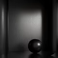 Black Sphere Component On Dark Wooden Textured Wall With Soft Light Reflection 3d model