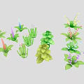 Colorful Plants Collection With Various Shapes And Different Colored Flowers In Illustration Style