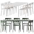 Modern White And Green Dining Table Set With Perforated Design Chairs 3d model