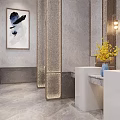 Luxurious Hotel Bathroom Interior Design With Marble Surfaces Double Vanities Mirrors And Decorative Lighting