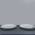 Dining Table With Gold Rimmed White Plates On Gray Surface 3d model