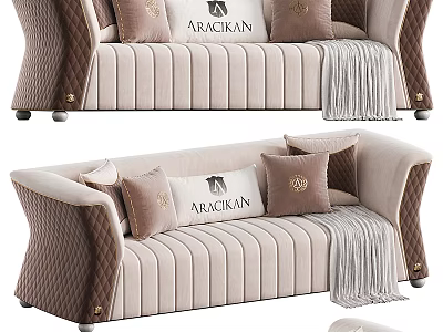 Modern Luxury Sofa With Striped Upholstery And Pillows 3d model
