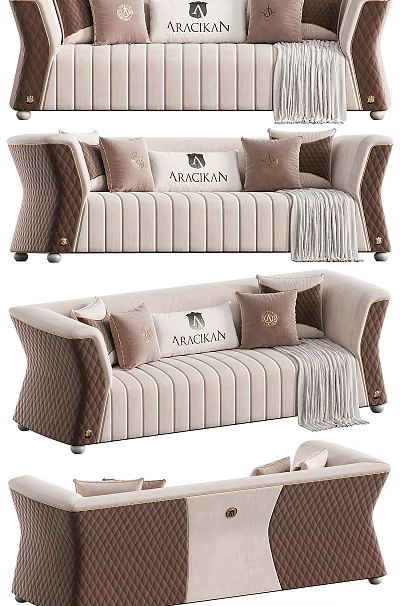 Modern Luxury Sofa With Striped Upholstery And Pillows 3d model