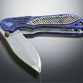 The image provided focuses on a blue folding knife with no food-related elements, so it's not possible to generate a food-centered title based on the picture's key information.