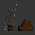 Essential Household Living Supplies Including Woven Baskets Broom Bucket Rake And Shovel