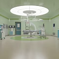 Modern Operating Room Interior With Surgical Lights Operating Table And Medical Equipment