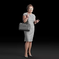 Elderly Woman Wearing Gray Dress Holding Gray Handbag With Glasses Gesturing Against Black Background