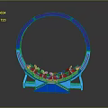 Blue Circular Roller Coaster Model With Support Structure And Colored Cars On Dark Background 3d model