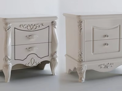White Classic Nightstand with Ornate Carved Details and Two Drawers Design for Bedroom Decor 3d model