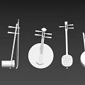 White 3D Models Of Traditional Musical Instruments And Art Supplies On Dark Background