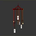 Colorful Red And Yellow Wind Chime With Hanging Decorative Cards And Metal Frame