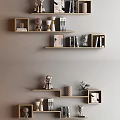 Modern Wooden Wall Cabinets With Books Decorative Sculptures And Plants On Light Gray Wall