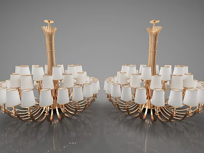 Two Golden Chandeliers With White Lampshades And Elegant Modern Design 3d model
